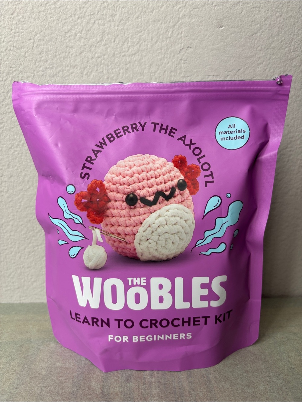 The WOOBLES Strawberry Axolotl Crochet Kit
